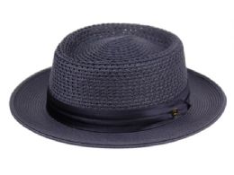12 Wholesale Richman Brothers Polybraid Hats With Pleat Silk Band In Navy