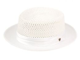 12 Pieces Richman Brothers Polybraid Hats With Pleat Silk Band In White - Fedoras, Driver Caps & Visor