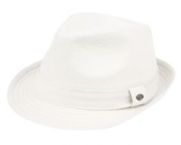 12 Wholesale Solid Cotton Fedora With Band In White