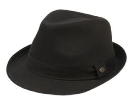 12 Wholesale Solid Cotton Fedora With Band In Black