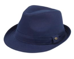 12 Wholesale Solid Cotton Fedora With Band In Navy