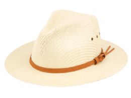 12 Wholesale Woven Paper Straw Panama Hats With Leather Band