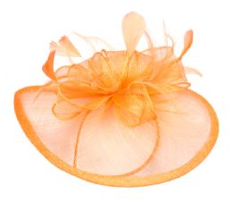 12 Bulk Sinamay Fascinator With Flower Trim In Orange