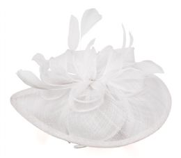 12 Pieces Sinamay Fascinator With Flower Trim In White - Church Hats