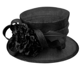 12 Wholesale Sinamay Fascinator With Flower And Feather Trim In Black