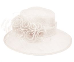 12 Wholesale Sinamay Fascinator With Flower And Feather Trim In White
