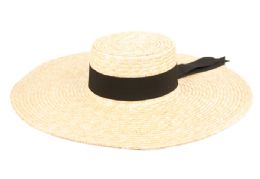 12 Wholesale Natural Straw Wide Brim Floppy With Grosgrain Band