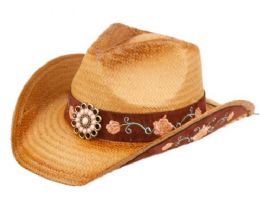 12 Wholesale Fashion Cowboy Hats With Floral Trim Band