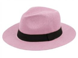 12 Pieces Paper Straw Panama Hats With Grosgrain Band In Lavender - Fedoras, Driver Caps & Visor