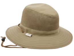 12 Wholesale Outdoor Safari With Mesh And Chin Cord Strap In Khaki