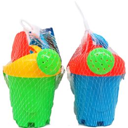 48 of 5" Beach Toy Bucket W/acss In Pegable Net Bag,