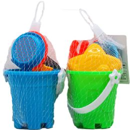 72 Wholesale 3.5" Beach Toy Bucket W/acss In Pegable Net Bag, 4 Assrt