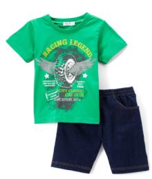 6 Pieces Boys Graphic Tshirt And Denim Short SeT- Size 4/5 - 7/8 - Boys Shorts