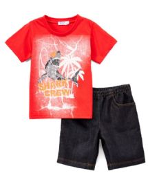 6 Pieces Boys Graphic Tshirt And Denim Short SeT- Size 4/5 - 7/8 - Boys Shorts