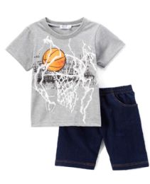 6 Wholesale Boys Graphic Tshirt And Denim Short SeT- Size 4/5 - 7/8