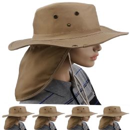 24 Wholesale Quick Dry Camping Neck Flap Brown Boonie Hat