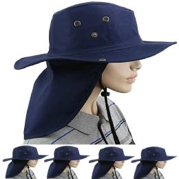 24 Wholesale Quick Dry Camping Neck Flap Navy Blue Boonie Hat