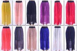 72 Pieces Women's Pleated Solid Color Maxi Skirt - Womens Skirts