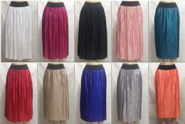 72 Wholesale Women's Pleated Solid Color Midi Skirt