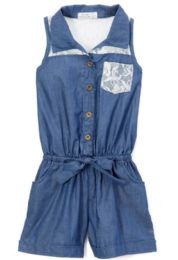 6 Pieces Girls' Denim Romper In Size 5-6x - Girls Dresses and Romper Sets
