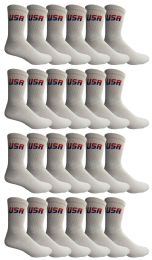 24 Wholesale Yacht & Smith Women's Usa American Flag Crew Socks, Size 9-11 White