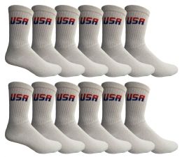 12 Wholesale Yacht & Smith Women's Cotton Terry Cushioned Usa Logo Athletic White Tube Socks