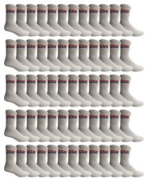 72 Wholesale Yacht & Smith Men's Cotton Terry Cushioned Athletic White Usa Crew Socks Size 13-16