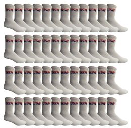 Yacht & Smith Men's Cotton Terry Cushioned Athletic White Usa Crew Socks Size 13-16