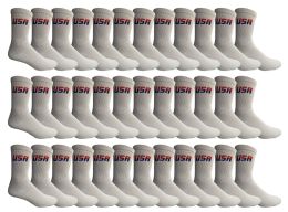 36 Wholesale Yacht & Smith Men's Cotton Terry Cushioned Crew Socks White Usa, Size 10-13