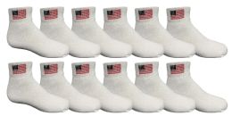 12 Pieces Yacht & Smith Kids Usa American Flag White Low Cut Ankle Socks, Size 6-8 - Boys Ankle Sock