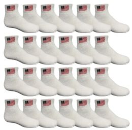 24 Pieces Yacht & Smith Kids Usa American Flag White Low Cut Ankle Socks, Size 6-8 - Boys Ankle Sock