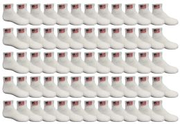 60 Pieces Yacht & Smith Kid's Cotton White With Usa Flag Quarter Ankle Socks - Boys Ankle Sock