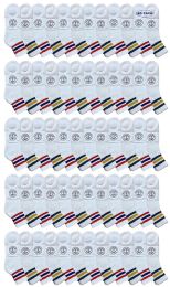 60 Pieces Yacht & Smith Women's Lightweight Cotton White With Striped Colored Top Quarter Ankle Socks - Womens Ankle Sock