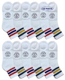 12 Pieces Yacht & Smith Women's Lightweight Cotton White With Striped Colored Top Quarter Ankle Socks - Womens Ankle Sock