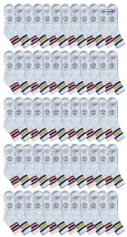 72 Pieces Yacht & Smith Men's White With Striped Top No Show King Size Ankle Socks - Big And Tall Mens Ankle Socks