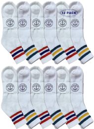 12 Pieces Yacht & Smith Men's White With Striped Top No Show King Size Ankle Socks - Big And Tall Mens Ankle Socks