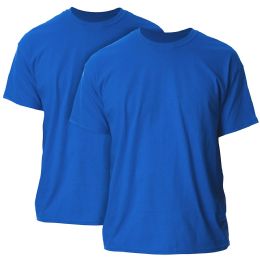 24 Wholesale Mens Cotton Crew Neck Short Sleeve T-Shirts Solid Blue, 2xl