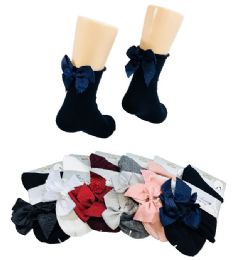 36 Pairs Ladies Fashion Socks Rolled Top With Bow - Womens Dress Socks