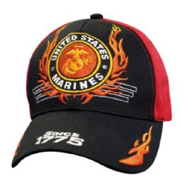 12 of Licensed Black Red Us Marines Hat With Flames