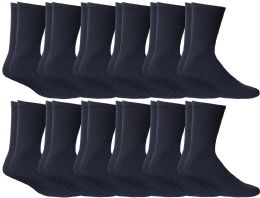 12 Wholesale Yacht & Smith Women's Cotton Sports Crew Socks Terry Cushioned, Size 9-11, Navy