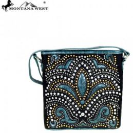 6 Pieces Montana West Bling Bling Collection Crossbody Bag Black Turquoise - Wallets & Handbags