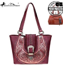 4 Wholesale Montana West Buckle Collection Concealed Carry Tote Bugandy