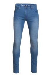 24 Pieces Mens Skinny Stretch Jeans Washed Blue - Mens Jeans