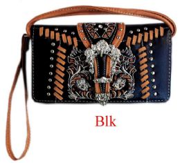 6 Wholesale Rhinestone Studded Buckle With Embroidery Wallet Purse