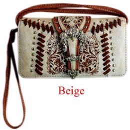 6 Wholesale Rhinestone Studded Buckle With Embroidery Wallet Purse