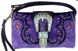 6 Wholesale Vintage Western Buckle Wallet Purse Purple