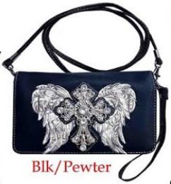 6 Pieces Rhinestone Western Style Wallet Purse Cross With Wing - Shoulder Bags & Messenger Bags