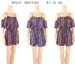 96 of Open Shoulder Stripe Pattern Jump Suits With Shorts