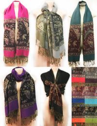 24 Pieces Large Butterfly With Fringes Pashmina Scarves Assorted - Womens Fashion Scarves