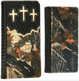 12 Wholesale Black Camouflage Wallet With Triple Cross Black